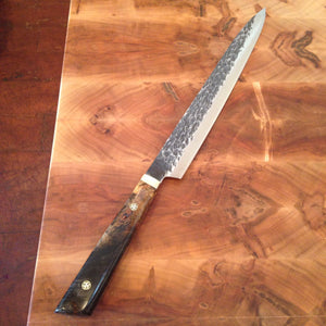Hammered Steel Slicer Knife with Buckeye Burl - No One Alike
