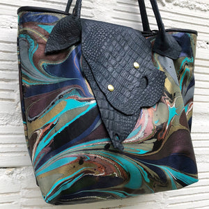 Teal Small Tote with Lizard Flap - No One Alike