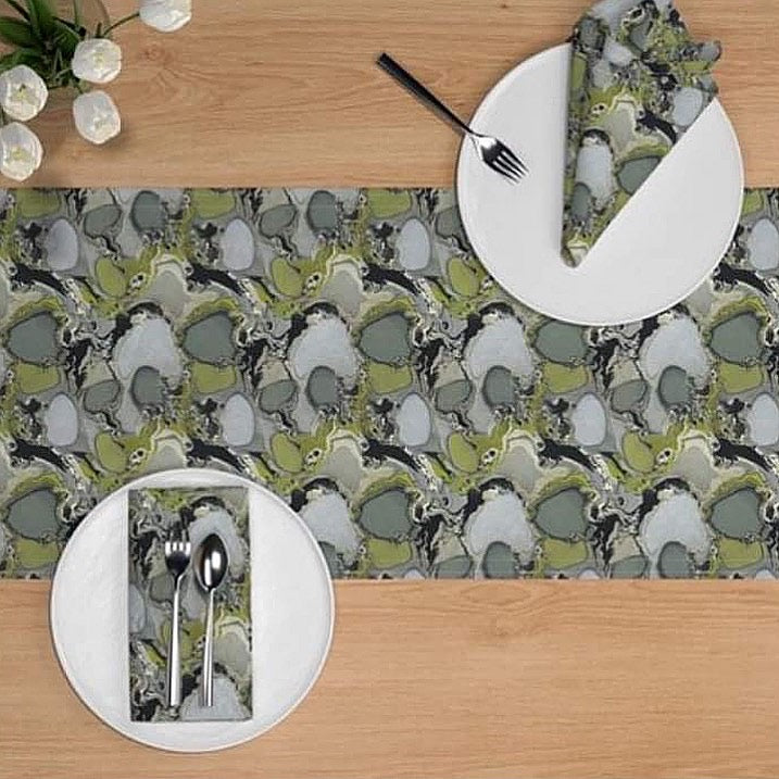 READY TO SHIP Silver Moss Table Runner