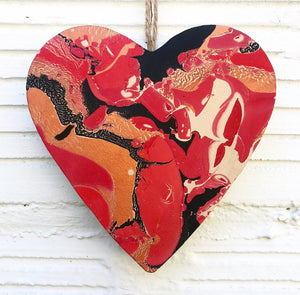 Red Crackle Leather Heart - No One Alike