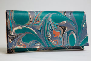 Copper and Teal Thick Leather Clutch - No One Alike
