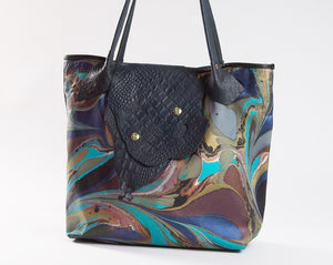 Teal Small Tote with Lizard Flap - No One Alike