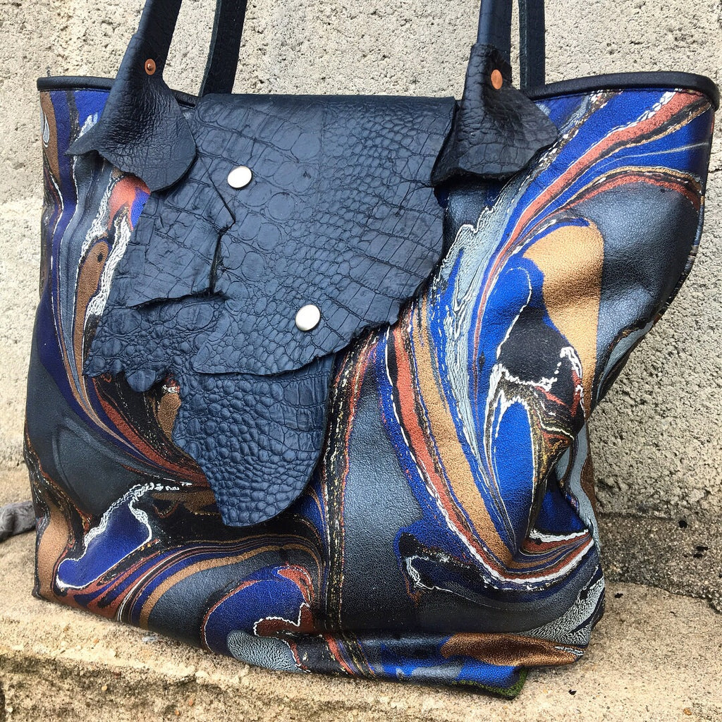 Black Marbled Calf Tote - No One Alike